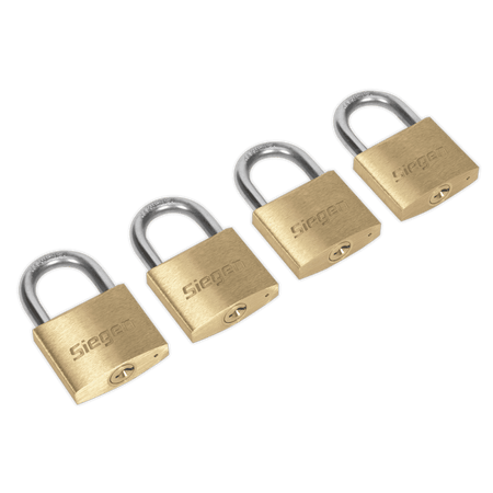 Sealey Brass Body Padlock with Brass Cylinder 40mm Key Alike Pack of 4 Model No-S0992