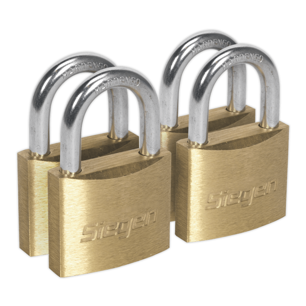 Sealey Brass Body Padlock with Brass Cylinder 40mm Key Alike Pack of 4 Model No-S0992