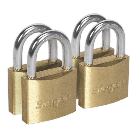 Sealey Brass Body Padlock with Brass Cylinder 40mm Key Alike Pack of 4 Model No-S0992