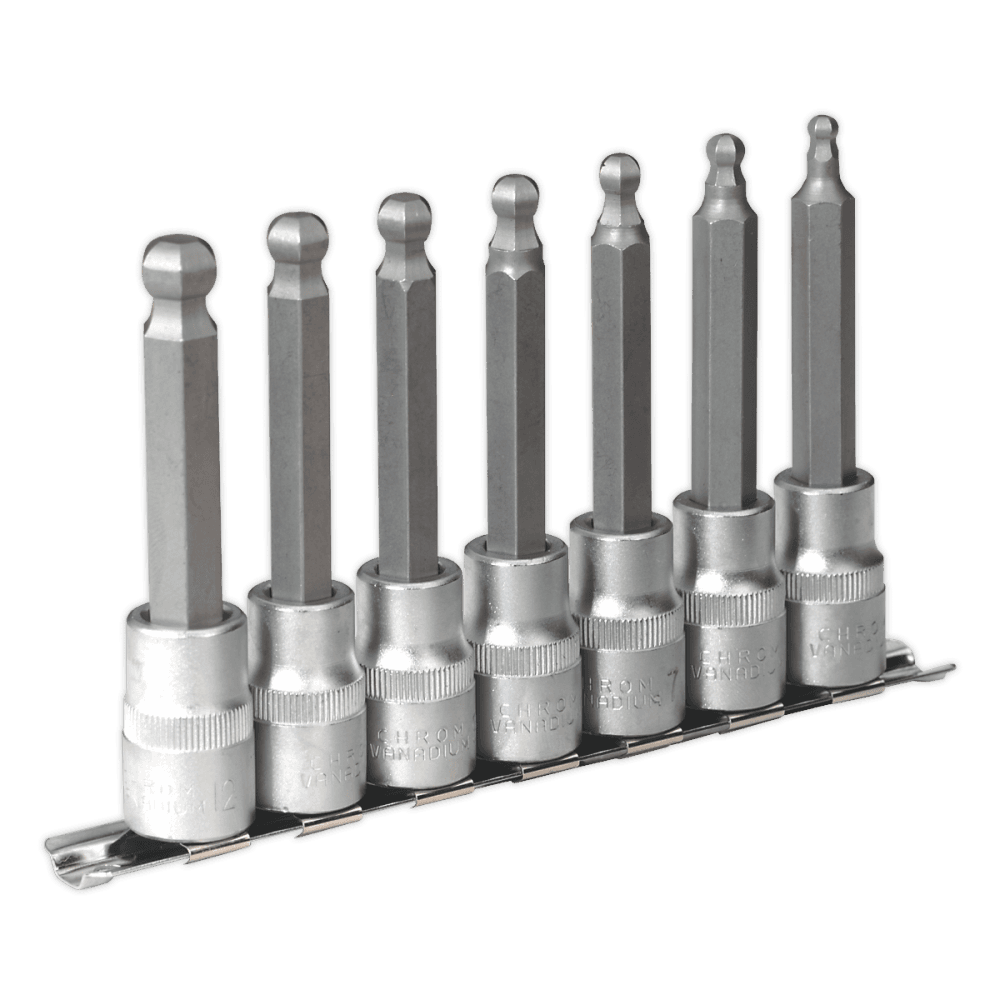 Sealey Hex Ball-End Socket Bit Set 7pc 100mm 1/2"Sq Drive Metric Model No-AK622
