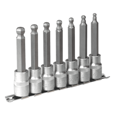 Sealey Hex Ball-End Socket Bit Set 7pc 100mm 1/2"Sq Drive Metric Model No-AK622