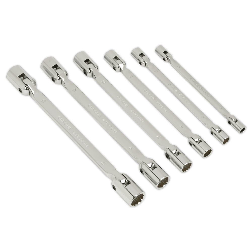 Sealey Double Flexi-Head Socket Spanner Set 6pc Fully Polished Metric Model No-AK635