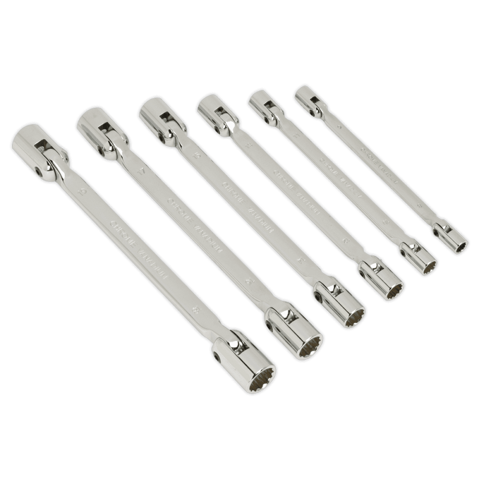 Sealey Double Flexi-Head Socket Spanner Set 6pc Fully Polished Metric Model No-AK635