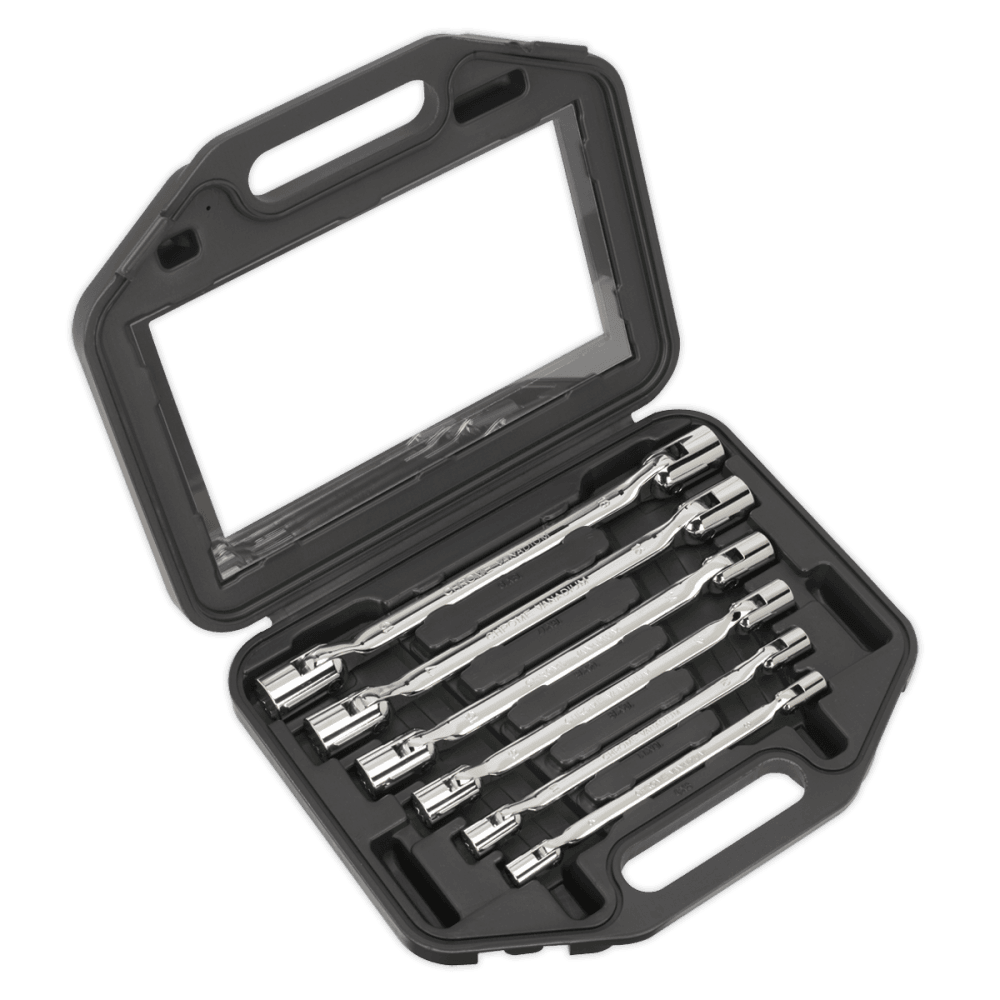 Sealey Double Flexi-Head Socket Spanner Set 6pc Fully Polished Metric Model No-AK635