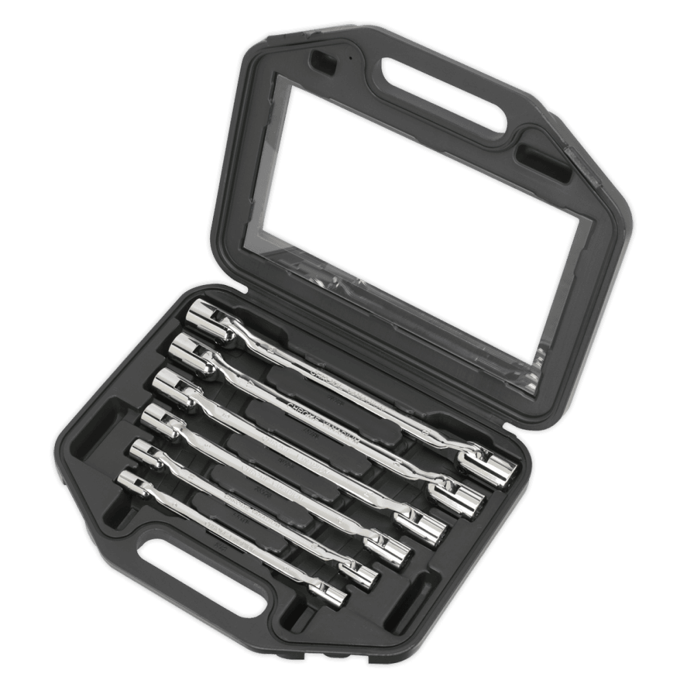 Sealey Double Flexi-Head Socket Spanner Set 6pc Fully Polished Metric Model No-AK635