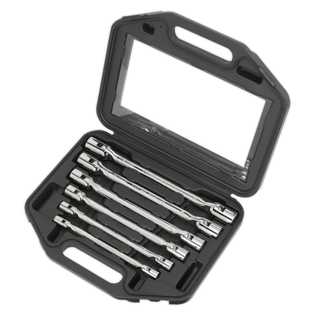 Sealey Double Flexi-Head Socket Spanner Set 6pc Fully Polished Metric Model No-AK635