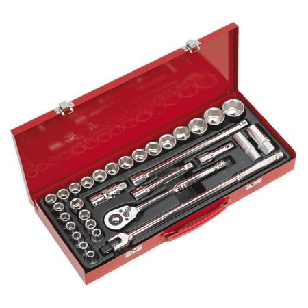 Sealey Socket Set 32pc 1/2"Sq Drive 6pt WallDrive - DuoMetric Model No-AK693