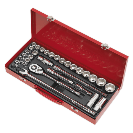Sealey Socket Set 32pc 1/2"Sq Drive 6pt WallDrive - DuoMetric Model No-AK693