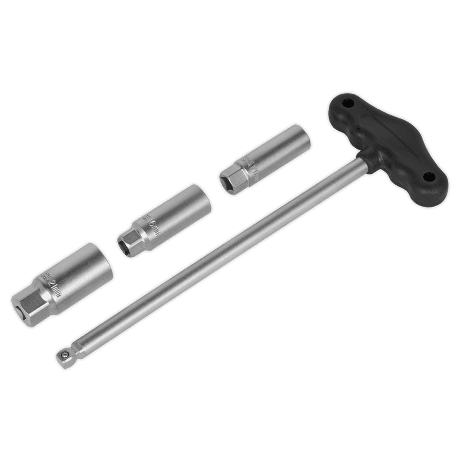 Sealey T-Bar & Rubber Insert Spark Plug Socket Set 4pc 3/8"Sq Drive Model No-AK6550