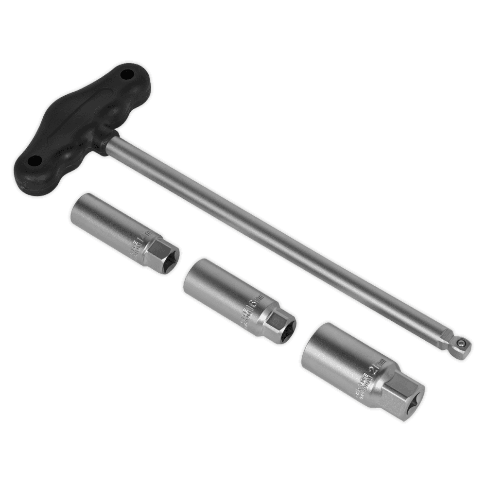 Sealey T-Bar & Rubber Insert Spark Plug Socket Set 4pc 3/8"Sq Drive Model No-AK6550