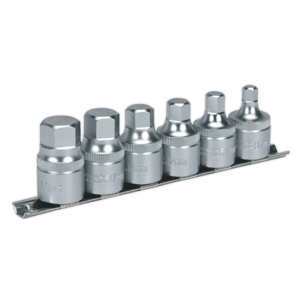 Sealey Hex Socket Bit Set with Rail 6pc Stubby 1/2"Sq Drive Metric Model No-AK6561