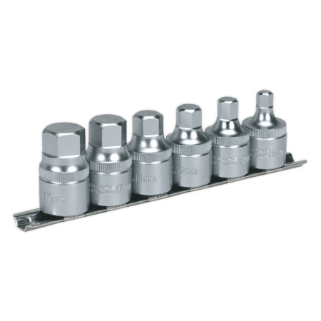 Sealey Hex Socket Bit Set with Rail 6pc Stubby 1/2"Sq Drive Metric Model No-AK6561