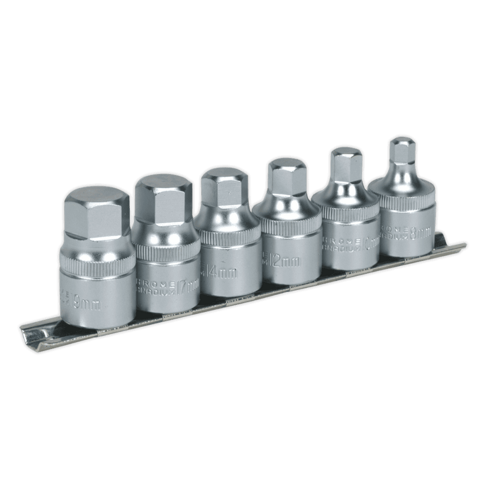 Sealey Hex Socket Bit Set with Rail 6pc Stubby 1/2"Sq Drive Metric Model No-AK6561