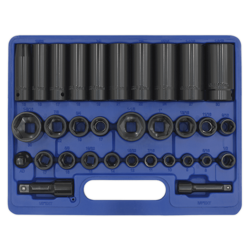 Sealey Impact Socket Set 32pc Standard/Deep 3/8" & 1/2"Sq Drive Metric/Imperial Model No-AK681