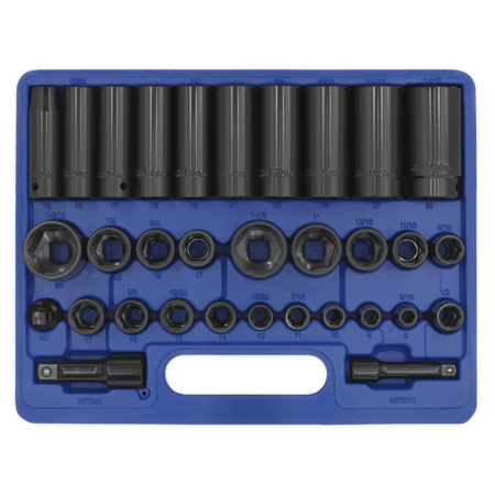 Sealey Impact Socket Set 32pc Standard/Deep 3/8" & 1/2"Sq Drive Metric/Imperial Model No-AK681