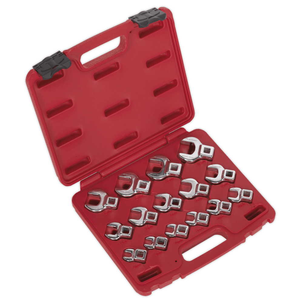Sealey Crow's Foot Open End Spanner Set 15pc 3/8"Sq Drive Metric Model No-AK59891