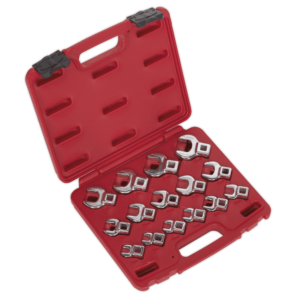Sealey Crow's Foot Open End Spanner Set 15pc 3/8"Sq Drive Metric Model No-AK59891