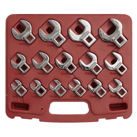 Sealey Crow's Foot Open End Spanner Set 15pc 3/8"Sq Drive Metric Model No-AK59891