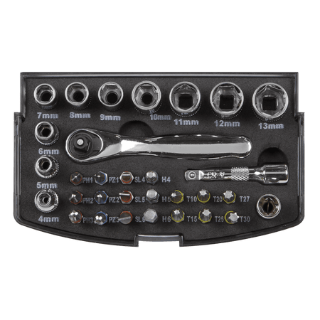 Sealey Socket & Bit Set 31pc 1/4"Sq Drive Model No-S01036