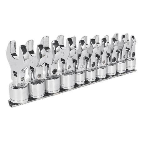 Sealey Flexible Crow's Foot Open End Spanner Set 10pc 3/8"Sq Drive Metric Model No-S01043