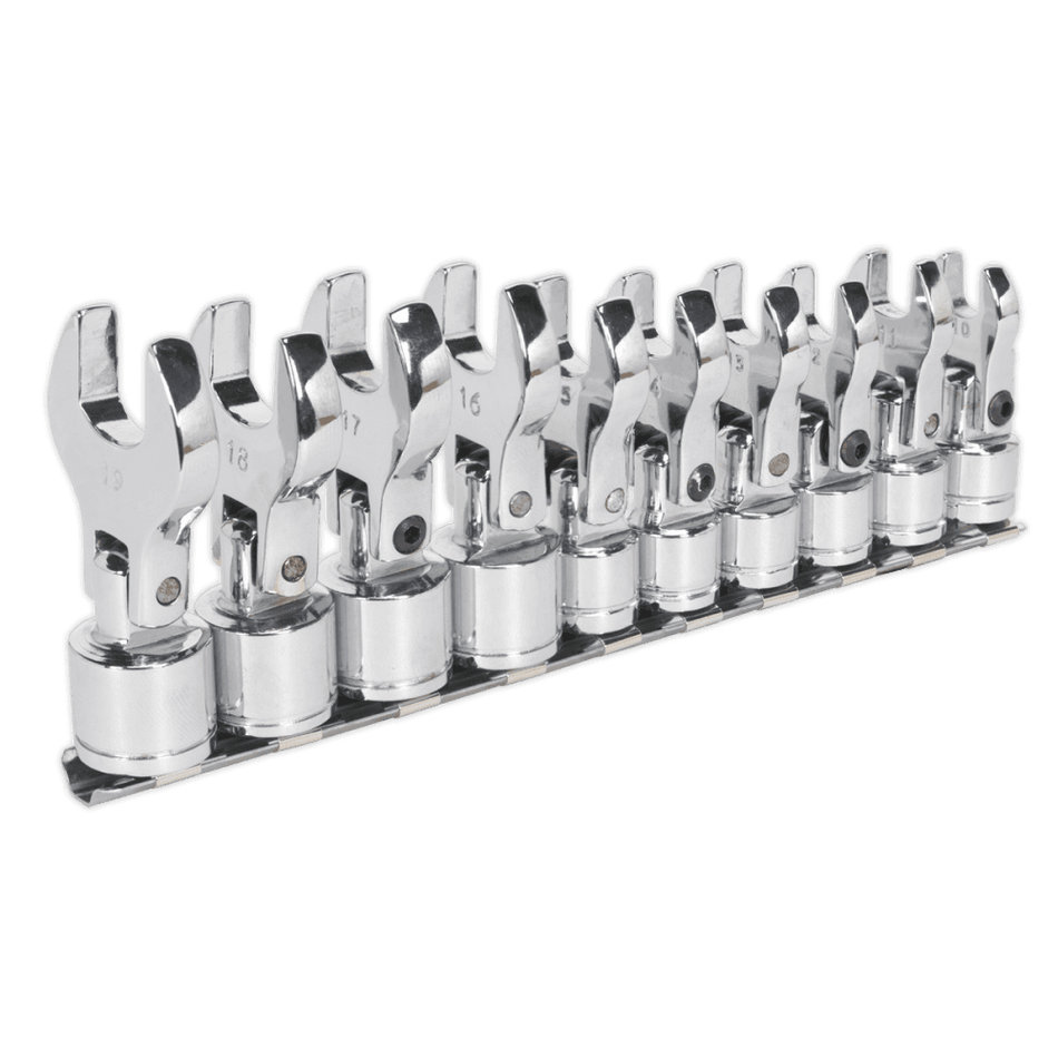 Sealey Flexible Crow's Foot Open End Spanner Set 10pc 3/8"Sq Drive Metric Model No-S01043