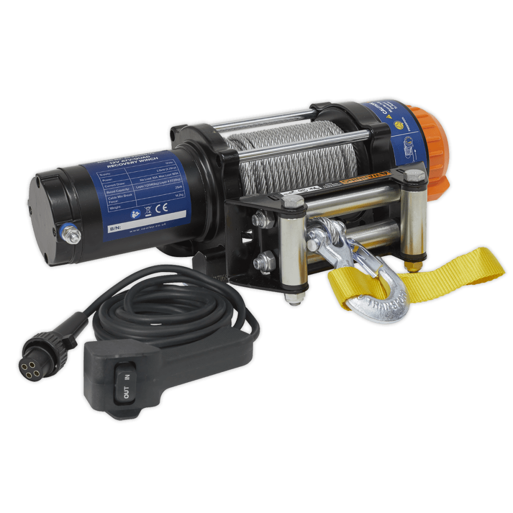 Sealey ATV/Quad Recovery Winch 2040kg Line Pull 12V Model No-ATV2040