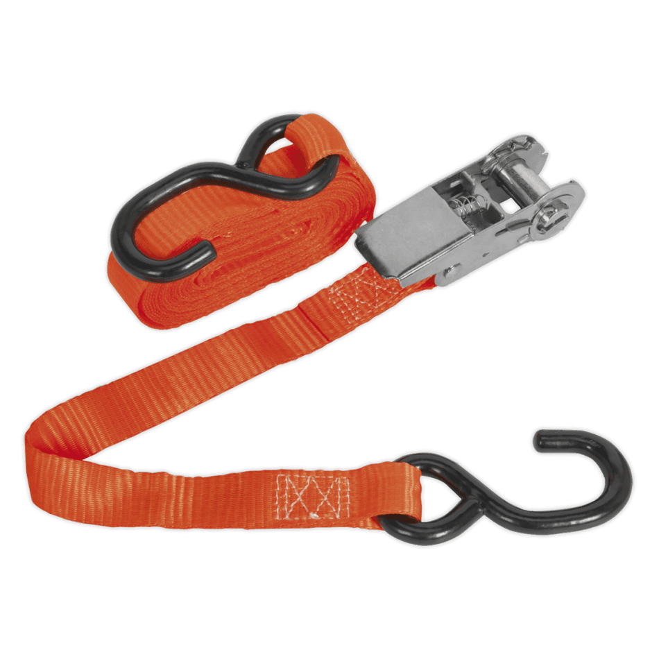 Sealey Ratchet Tie Down 25mm x 4.5mtr Polyester Webbing with S Hook 800kg Load Test Model No-TD0845S