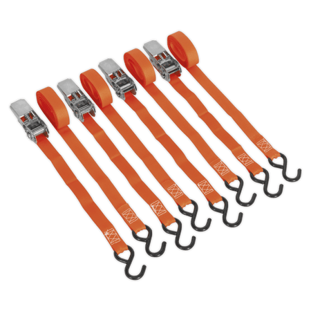 Sealey Ratchet Tie Down 25mm x 4mtr Polyester Webbing with S Hooks 500kg Load Test - 2 Pairs Model No-TD0540S4