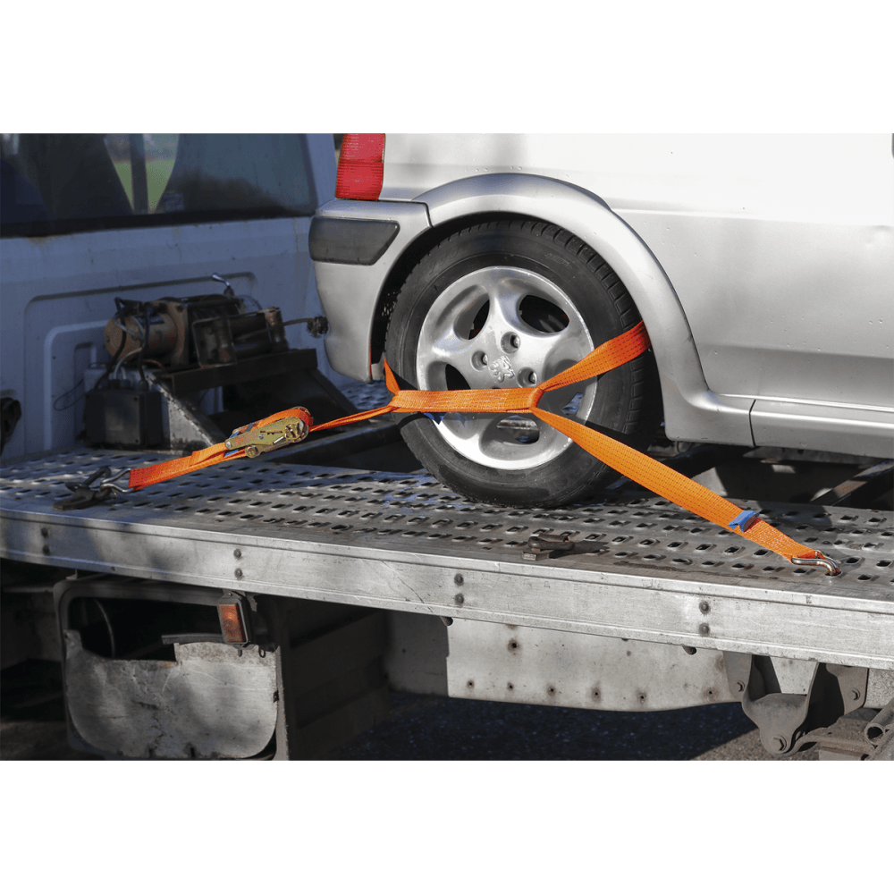 Sealey Car Transporter Ratchet Tie Down 50mm x 3mtr Alloy Wheel - Single 5000kg Load Test Model No-TDRWA