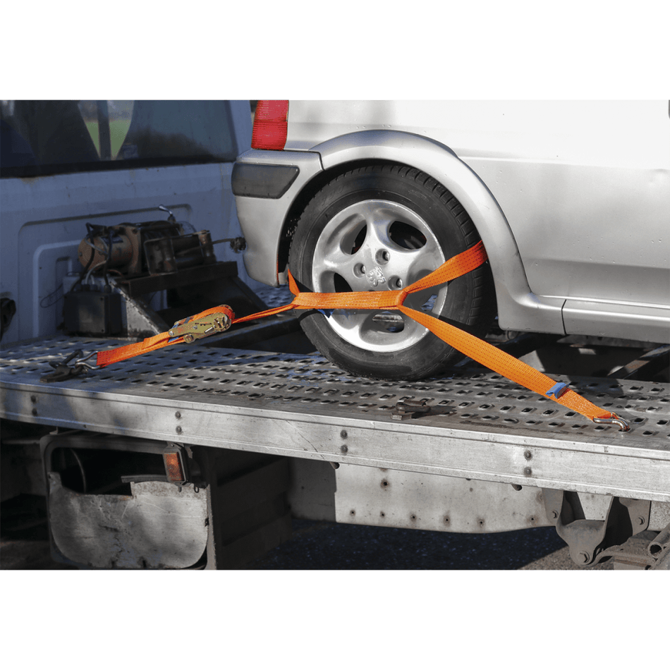 Sealey Car Transporter Ratchet Tie Down 50mm x 3mtr Alloy Wheel - Single 5000kg Load Test Model No-TDRWA