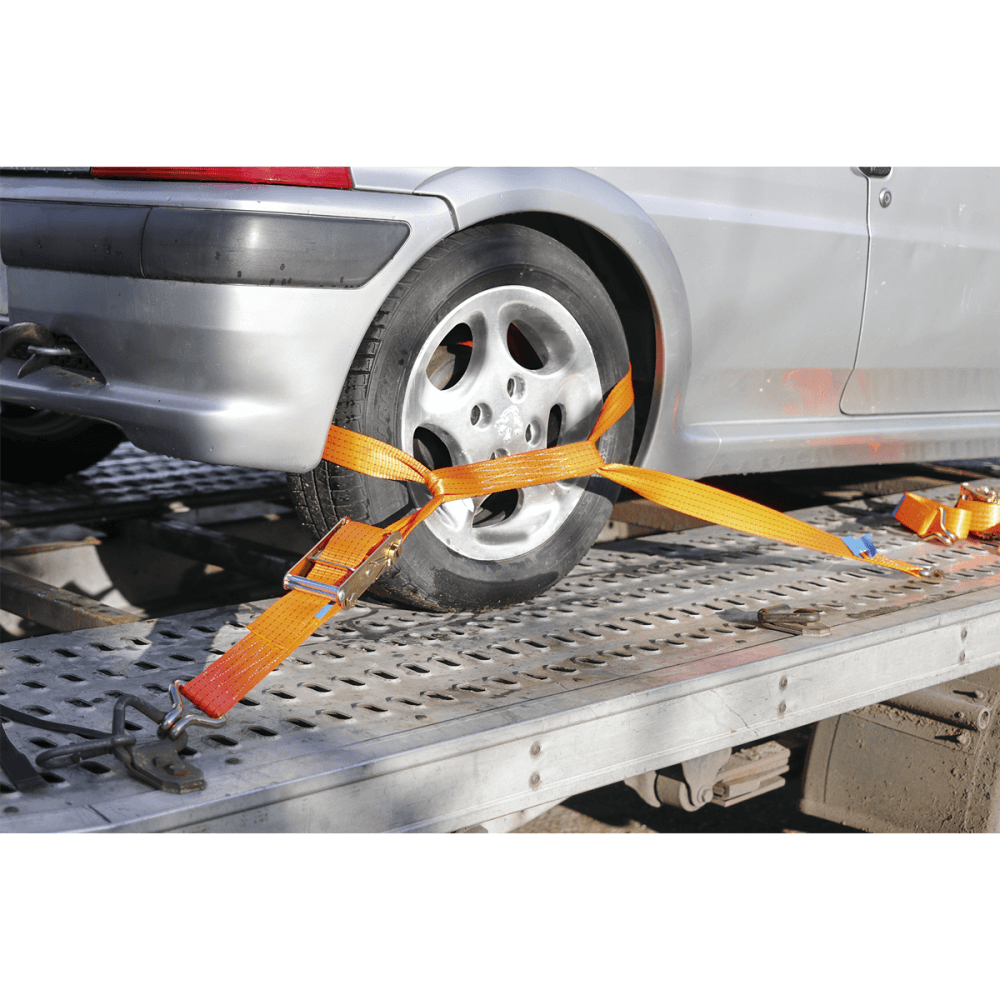 Sealey Car Transporter Ratchet Tie Down 50mm x 3mtr Alloy Wheel - Single 5000kg Load Test Model No-TDRWA
