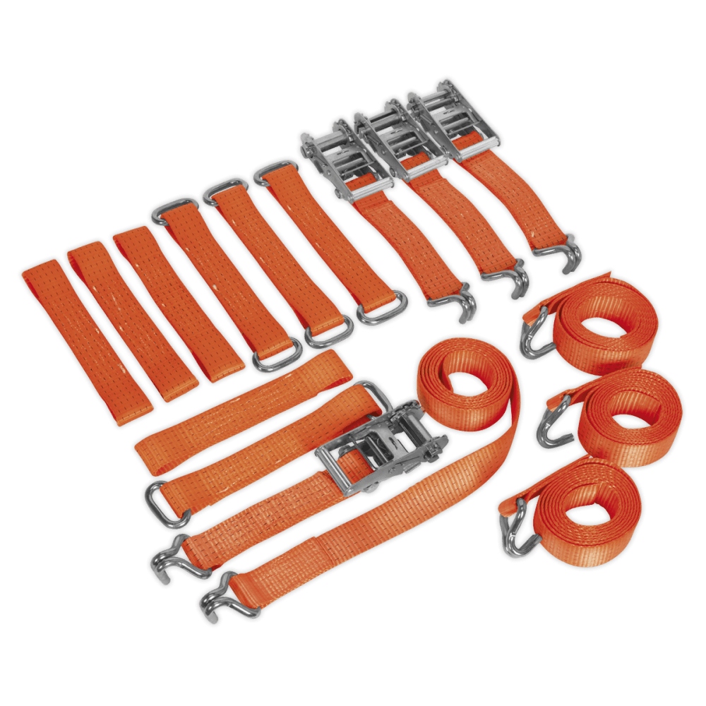 Sealey Car Transporter Ratchet Tie Down Alloy/Steel Wheel Kit 4pc 50mm x 3mtr 4500kg Load Test Model No-TDRWKIT
