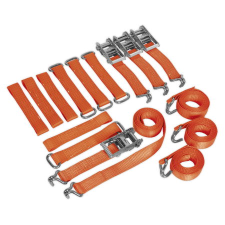 Sealey Car Transporter Ratchet Tie Down Alloy/Steel Wheel Kit 4pc 50mm x 3mtr 4500kg Load Test Model No-TDRWKIT