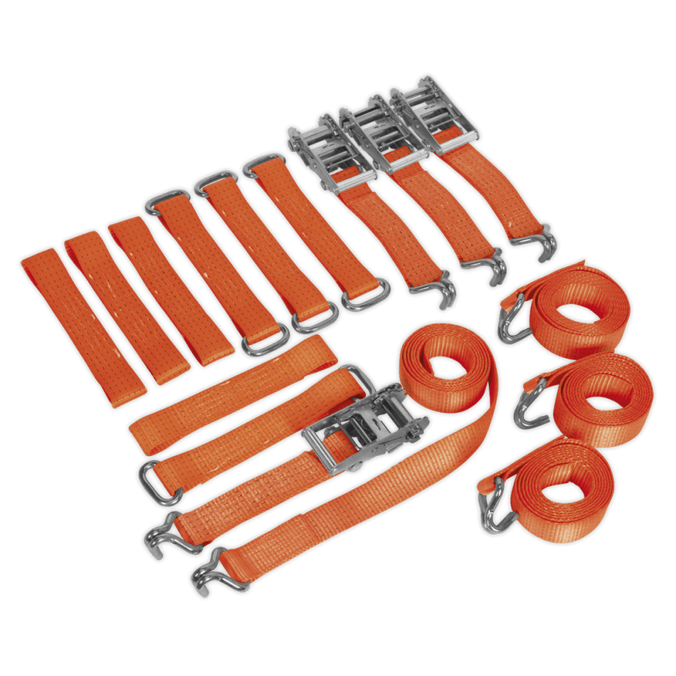 Sealey Car Transporter Ratchet Tie Down Alloy/Steel Wheel Kit 4pc 50mm x 3mtr 4500kg Load Test Model No-TDRWKIT