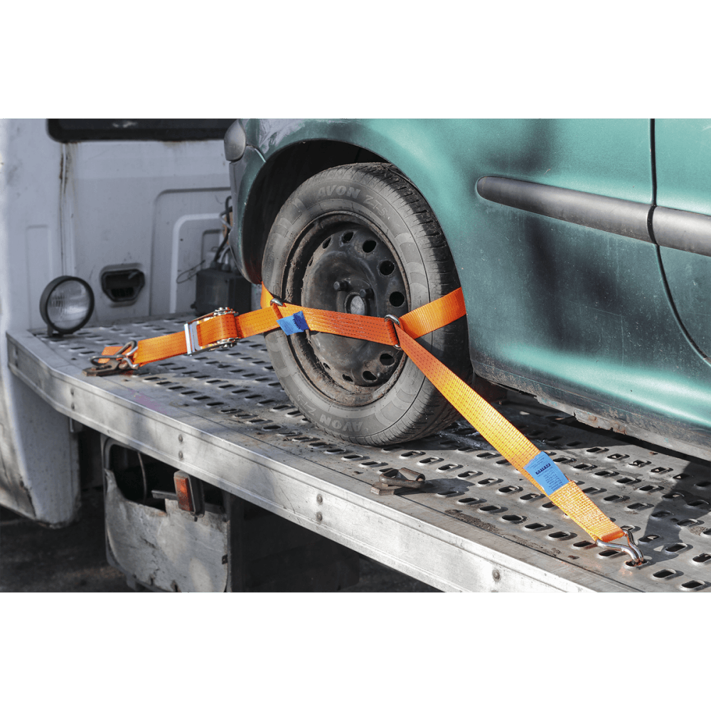 Sealey Car Transporter Ratchet Tie Down 50mm x 3mtr Steel Wheel - Single 4500kg Load Test Model No-TDRWS