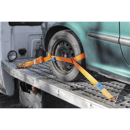 Sealey Car Transporter Ratchet Tie Down 50mm x 3mtr Steel Wheel - Single 4500kg Load Test Model No-TDRWS