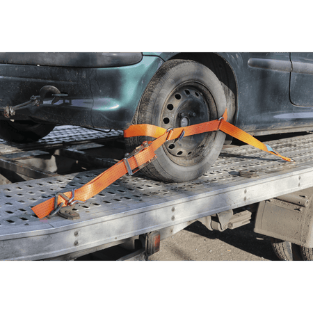 Sealey Car Transporter Ratchet Tie Down 50mm x 3mtr Steel Wheel - Single 4500kg Load Test Model No-TDRWS