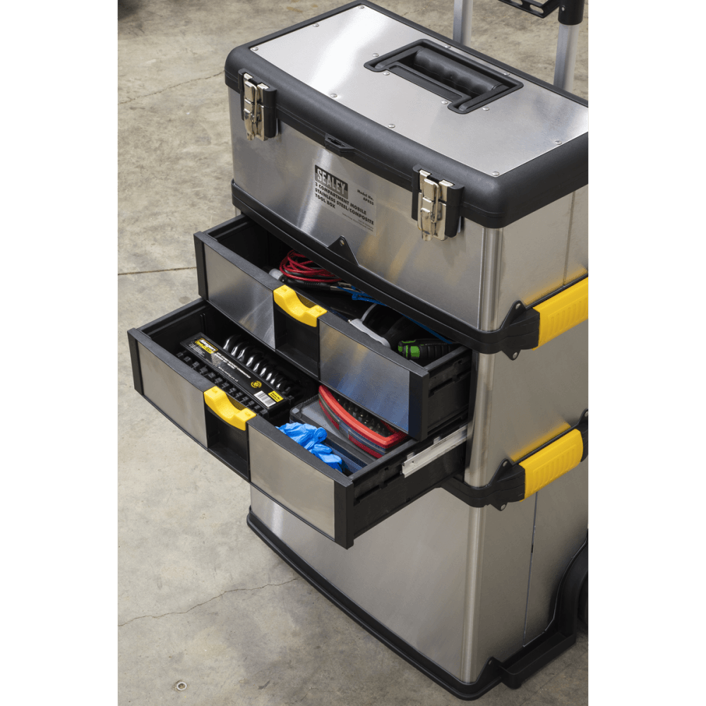 Sealey Mobile Stainless Steel/Composite Tool Box - 3 Compartment Model No-AP855