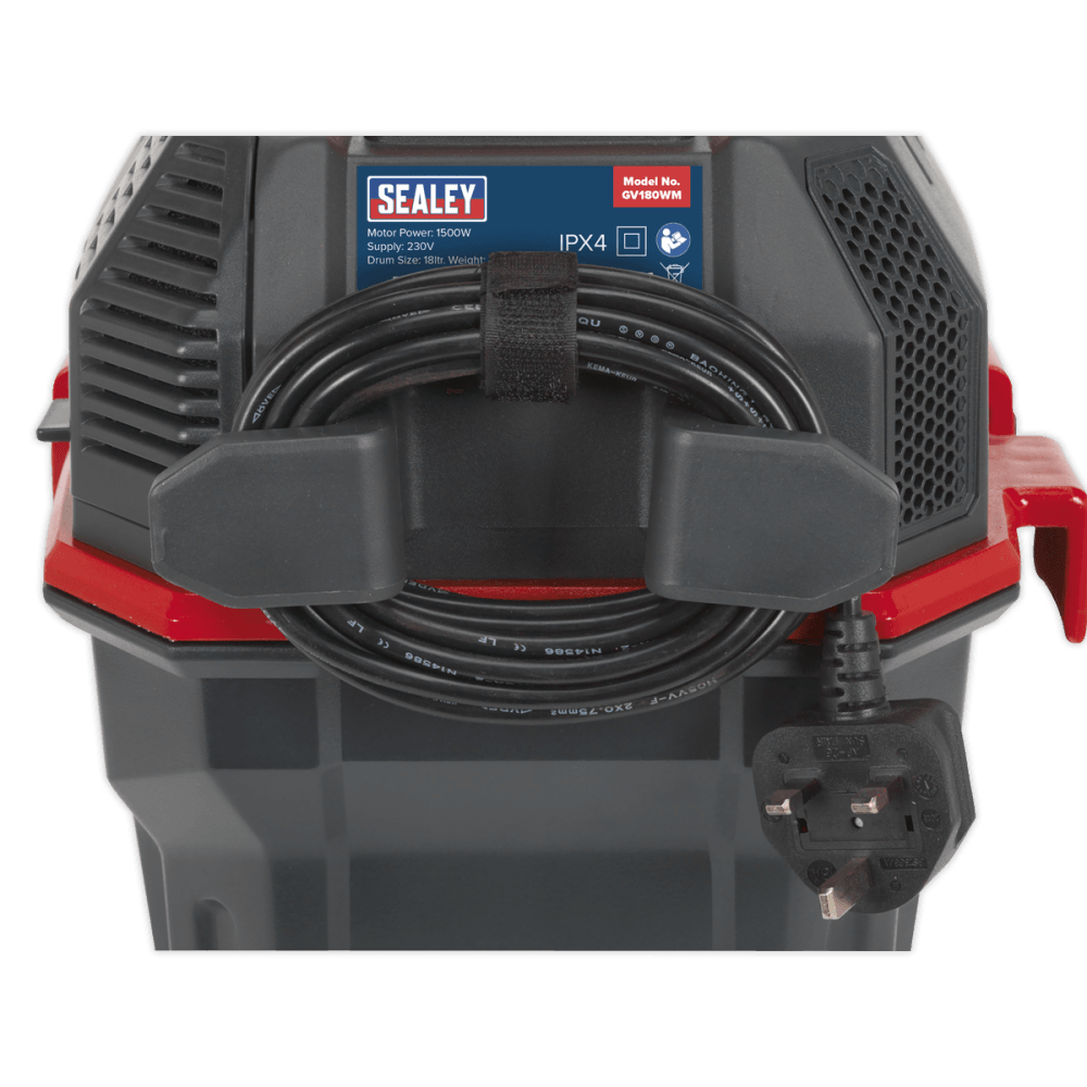 Sealey Garage Vacuum 1500W with Remote Control - Wall Mounting Model No-GV180WM
