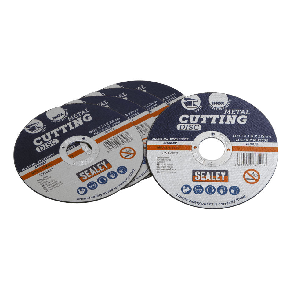Sealey Cutting Disc 115 x 1.6mm 22mm Bore - Pack of 5 Model No-PTC/115CT5