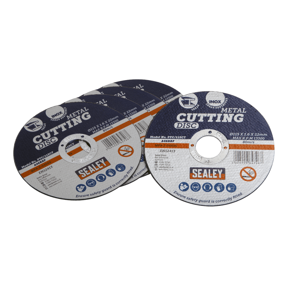 Sealey Cutting Disc 115 x 1.6mm 22mm Bore - Pack of 5 Model No-PTC/115CT5