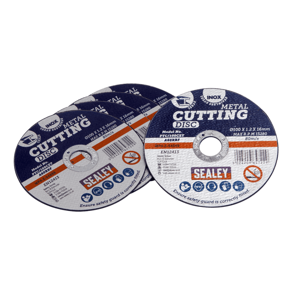Sealey Cutting Disc 100 x 1.2mm 16mm Bore - Pack of 5 Model No-PTC/100CET5