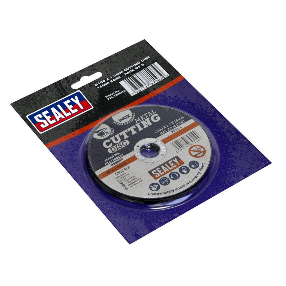 Sealey Cutting Disc 100 x 1.2mm 16mm Bore - Pack of 5 Model No-PTC/100CET5