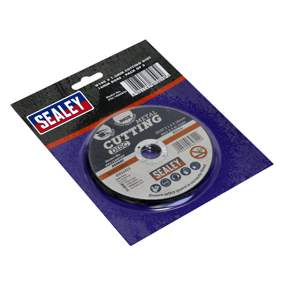 Sealey Cutting Disc 100 x 1.2mm 16mm Bore - Pack of 5 Model No-PTC/100CET5