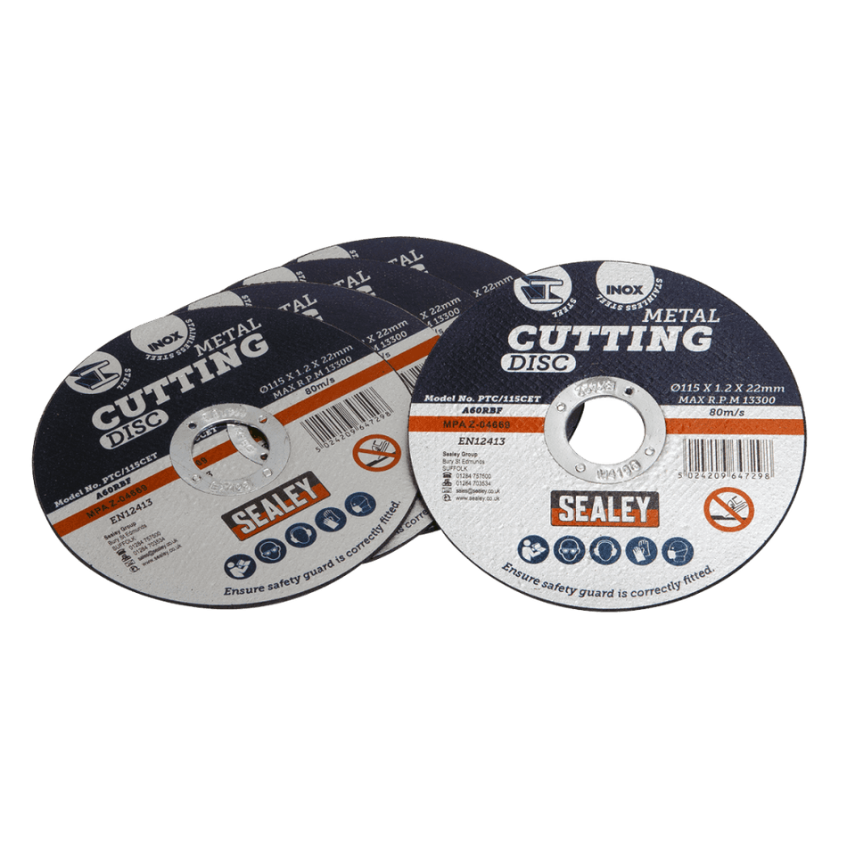 Sealey Cutting Disc 115 x 1.2mm 22mm Bore - Pack of 5 Model No-PTC/115CET5