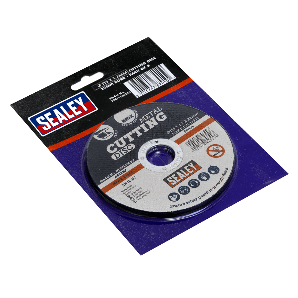 Sealey Cutting Disc 115 x 1.2mm 22mm Bore - Pack of 5 Model No-PTC/115CET5