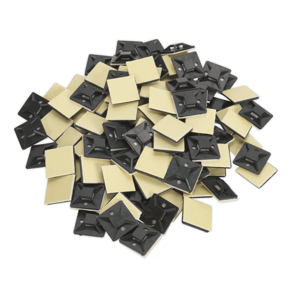 Sealey Self-Adhesive Cable Tie Mount 25 x 25mm Black Pack of 100 Model No-CTM2525B