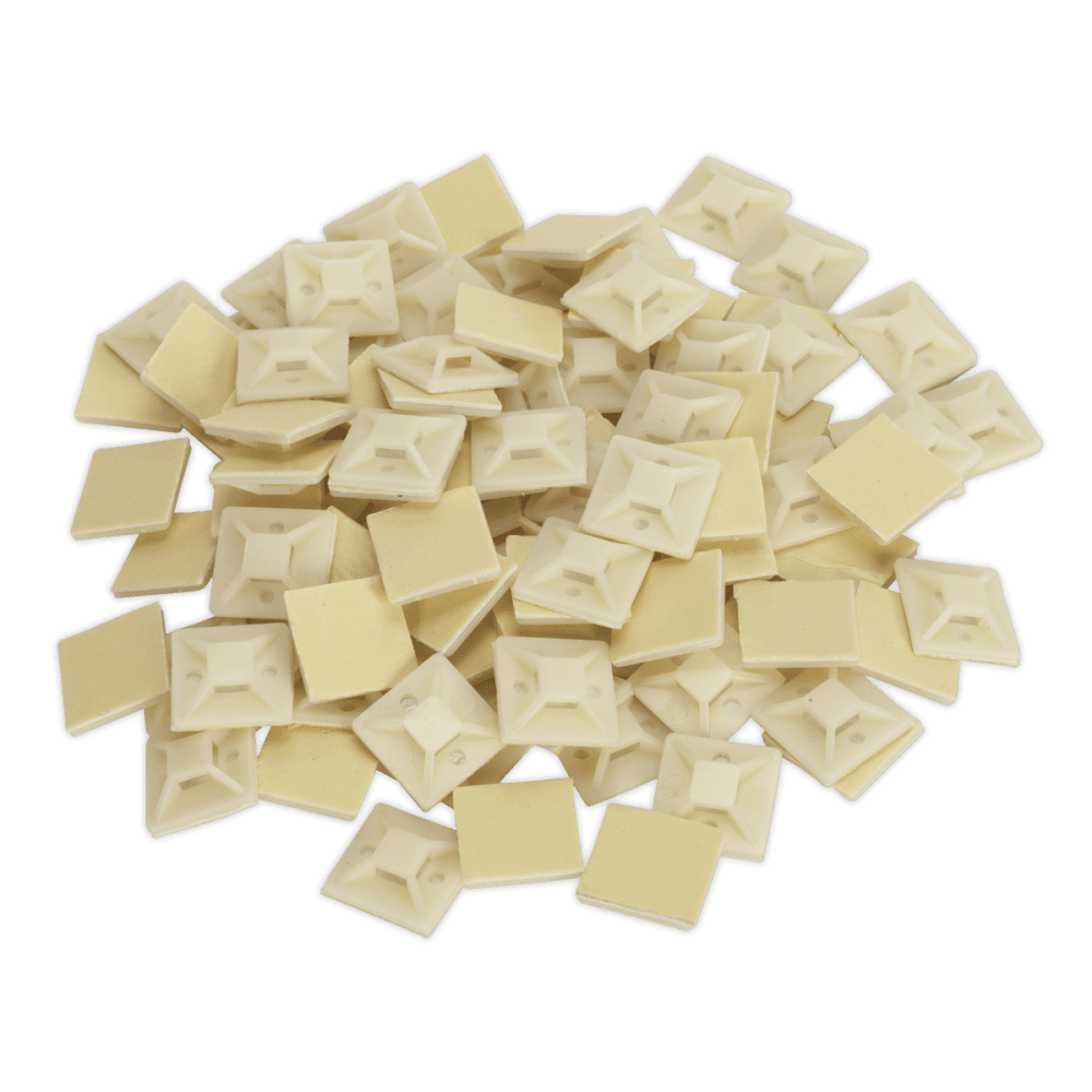 Sealey Self-Adhesive Cable Tie Mount 25 x 25mm White Pack of 100 Model No-CTM2525W