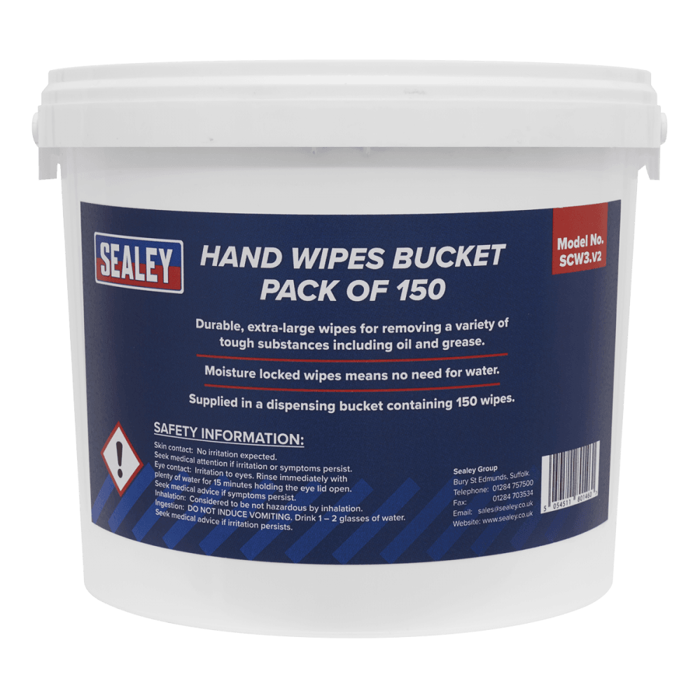 Sealey Hand Wipes Bucket 3ltr Pack of 150 Model No-SCW3