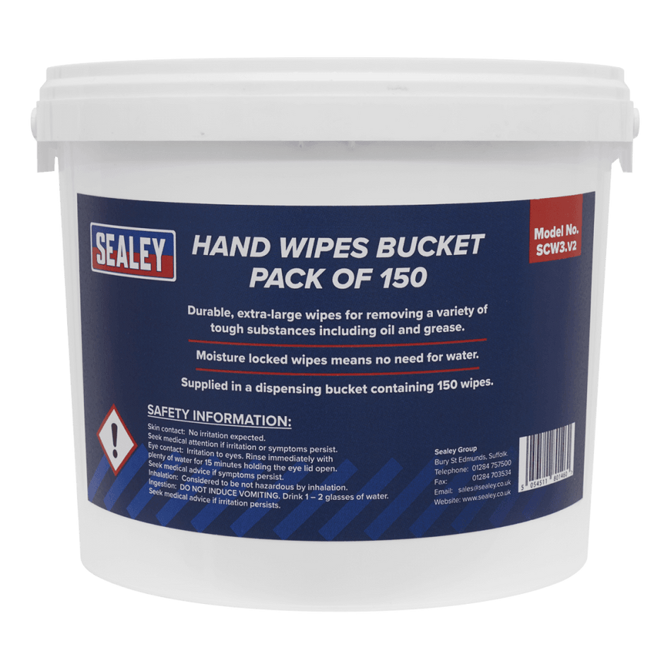Sealey Hand Wipes Bucket 3ltr Pack of 150 Model No-SCW3
